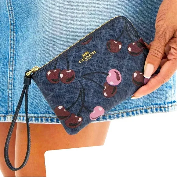 COACH Corner Zip Wristlet Signature Cherry Print - Picture 2 of 5